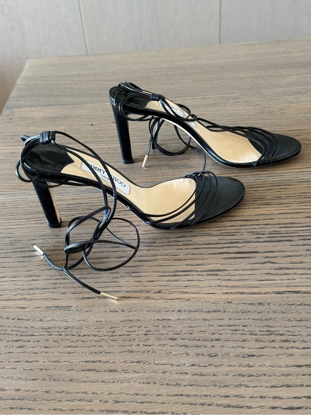 Jimmy Choo Anita 85 Black Leather Lace-Up Stiletto Sandals